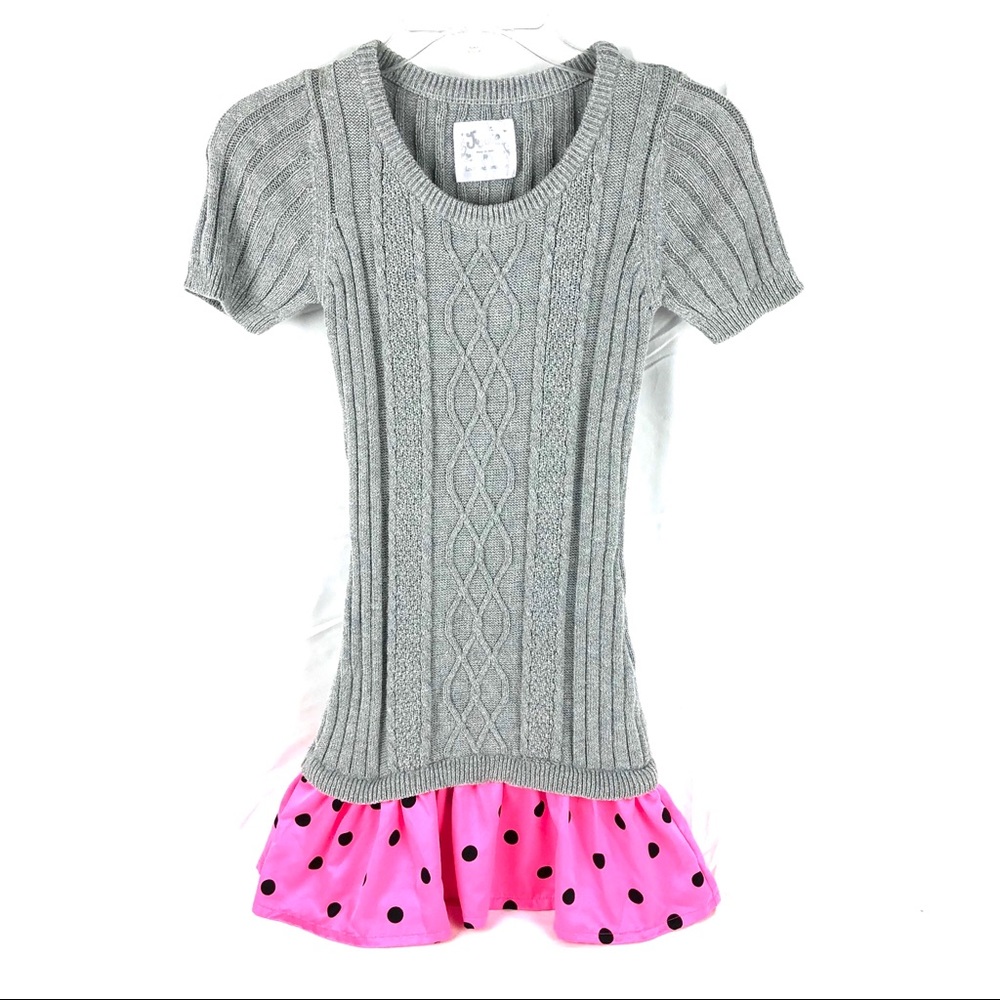 Justice Girls Gray Sweater Dress Pink Hem